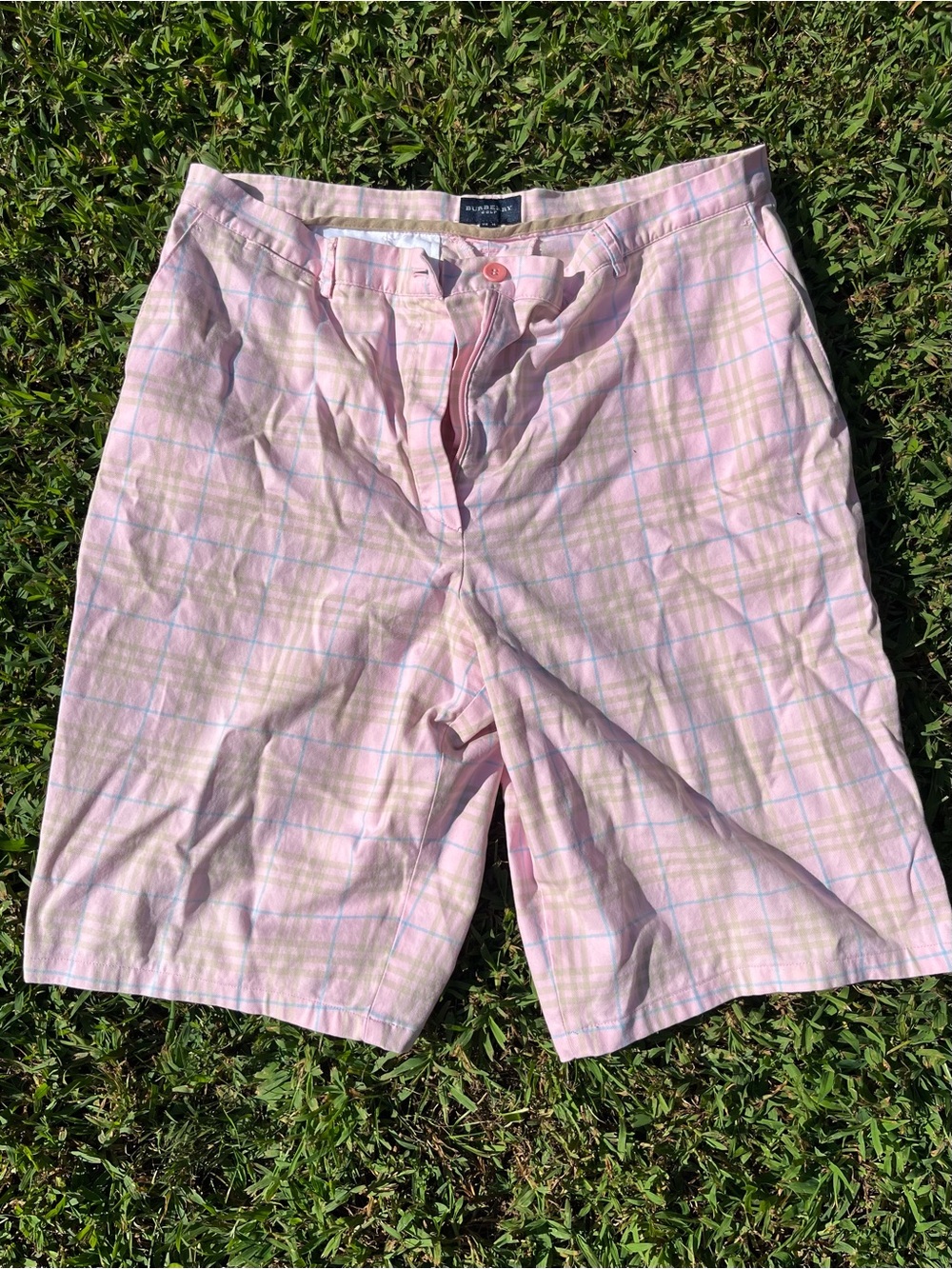 Burberry Light Pink Plaid Flat-Front Shorts